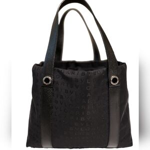 Authentic Bvlgari Canvas Monogram Tote with Leather Trim Black